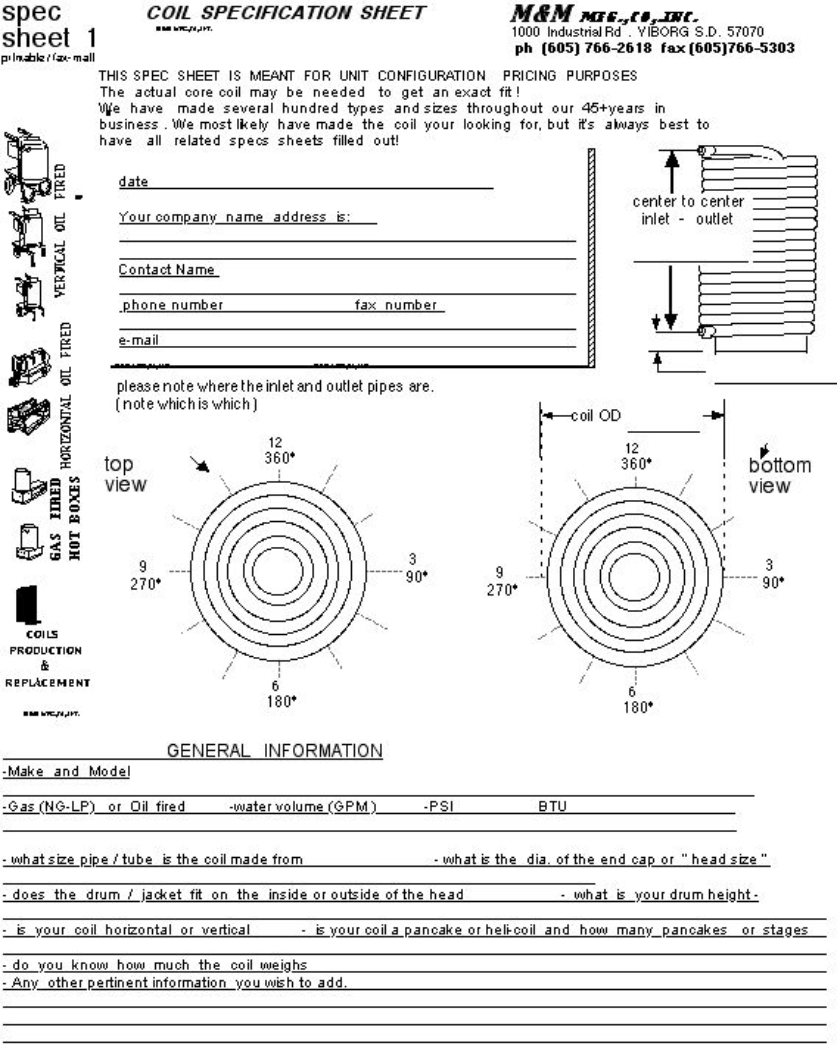 M&M Manufacturing Co. Inc./Replacement Coil Spec. Sheets